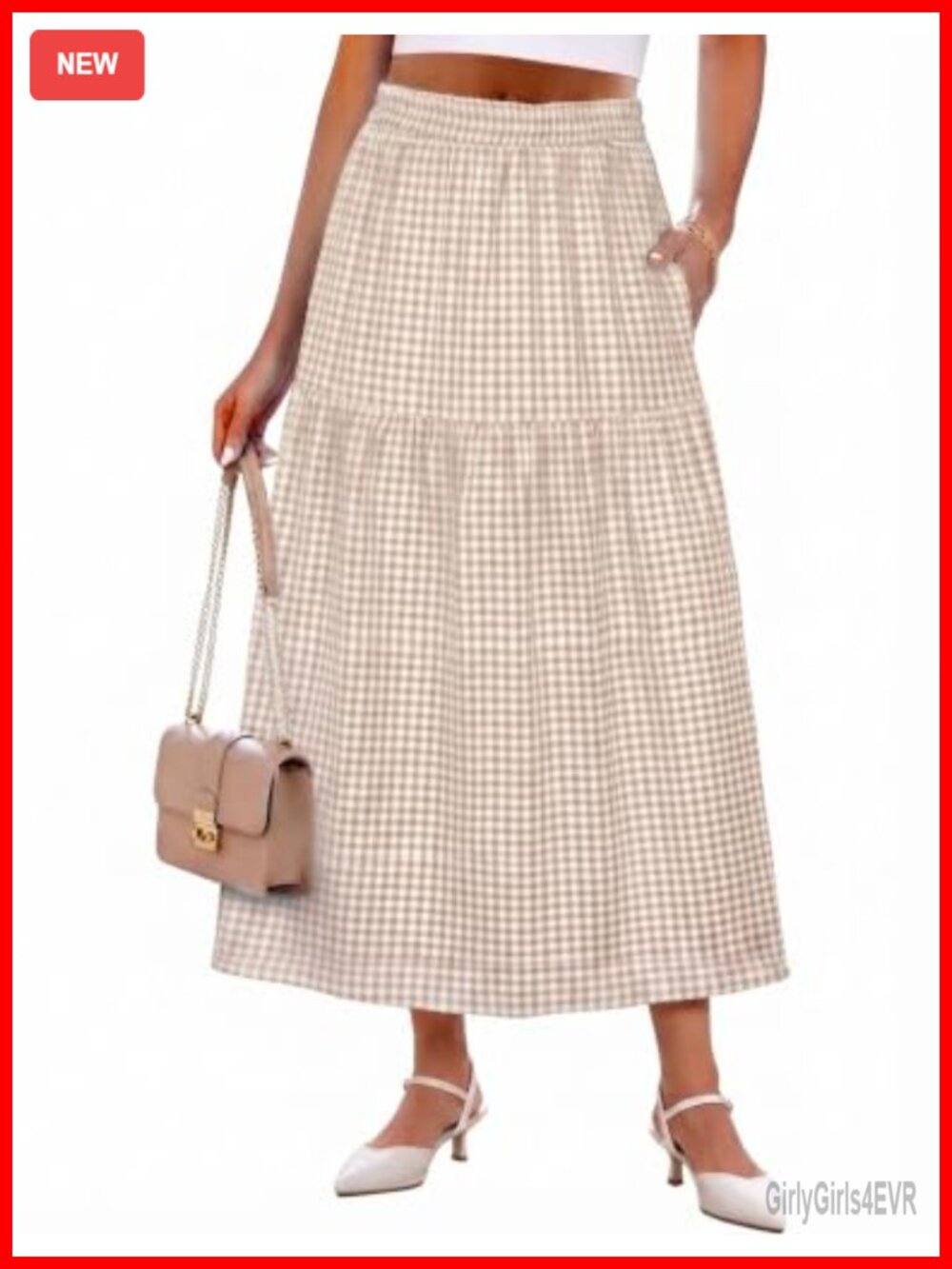 Womens Plaid Gingham Maxi Skirt with Pockets High Waisted Long A-Line